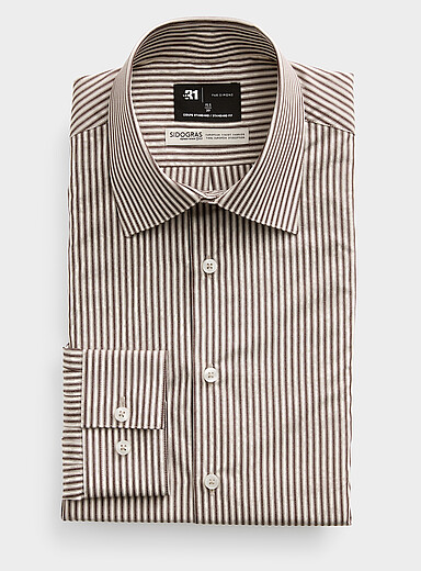 Le 31 Brown European fabric striped shirt <b>Standard fit</b> for men