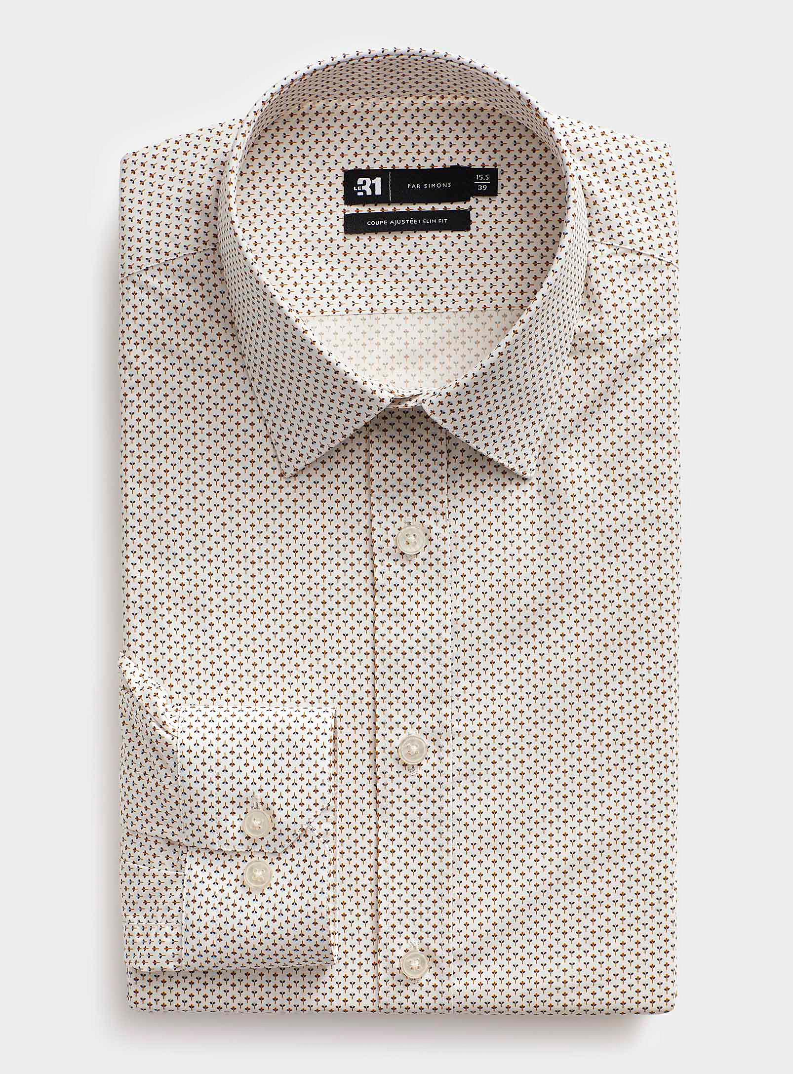 Le 31 Mini Pattern Pure Cotton Shirt Slim Fit In Patterned White