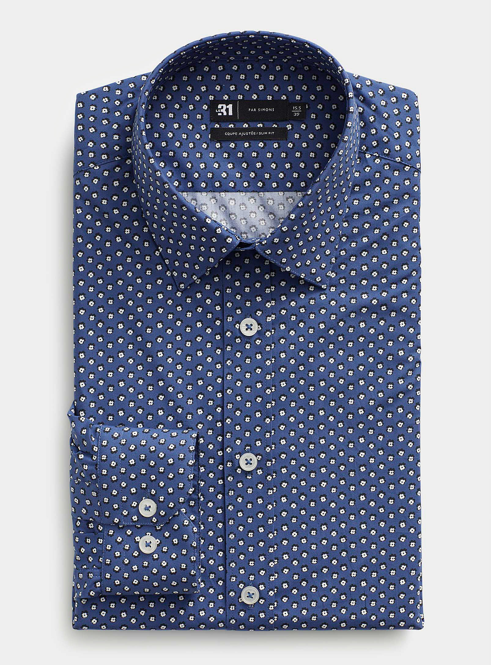 Le 31 Mini Pattern Pure Cotton Shirt Slim Fit In Indigo/dark Blue