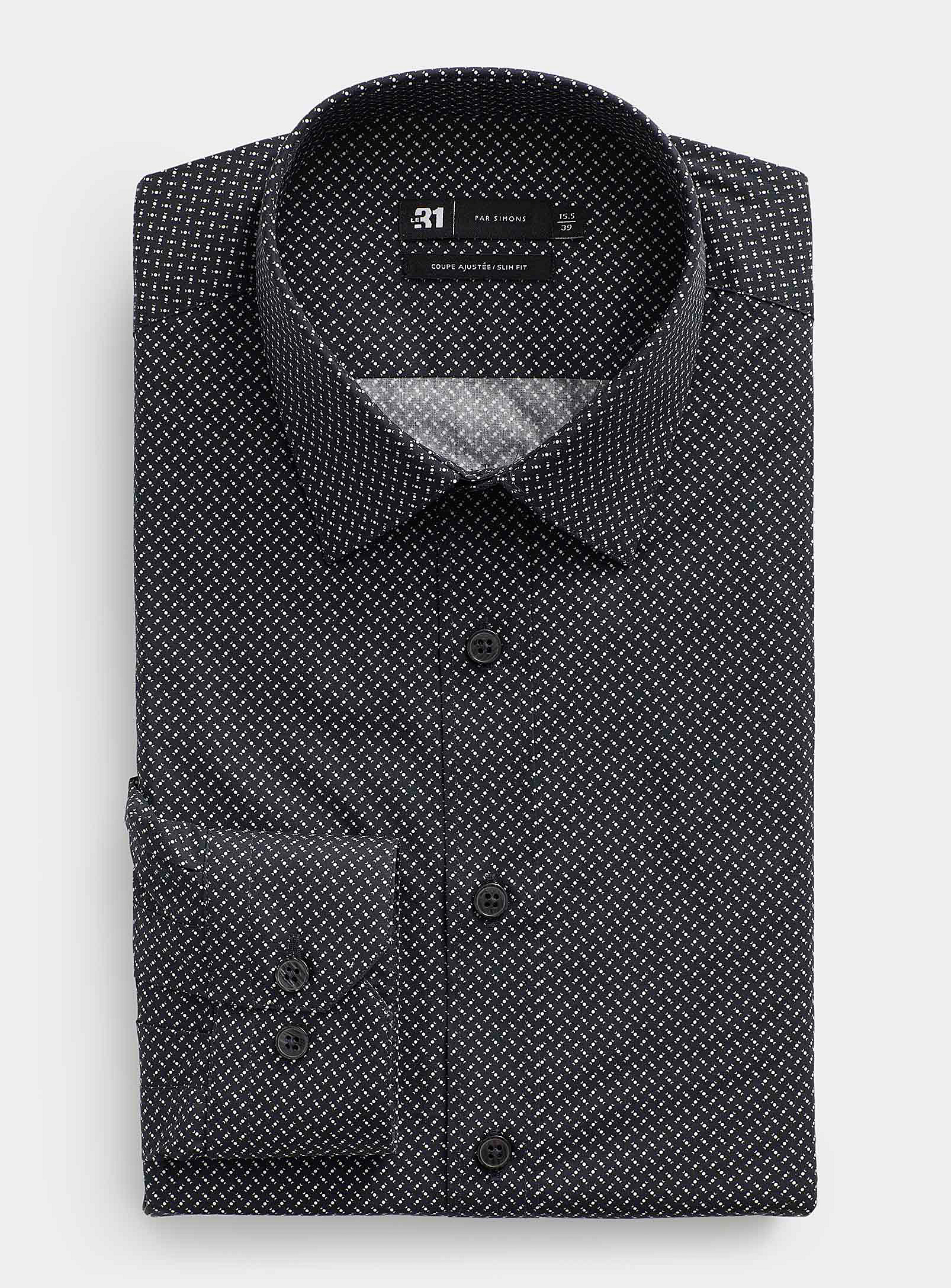 Le 31 Mini Pattern Pure Cotton Shirt Slim Fit In Patterned Grey
