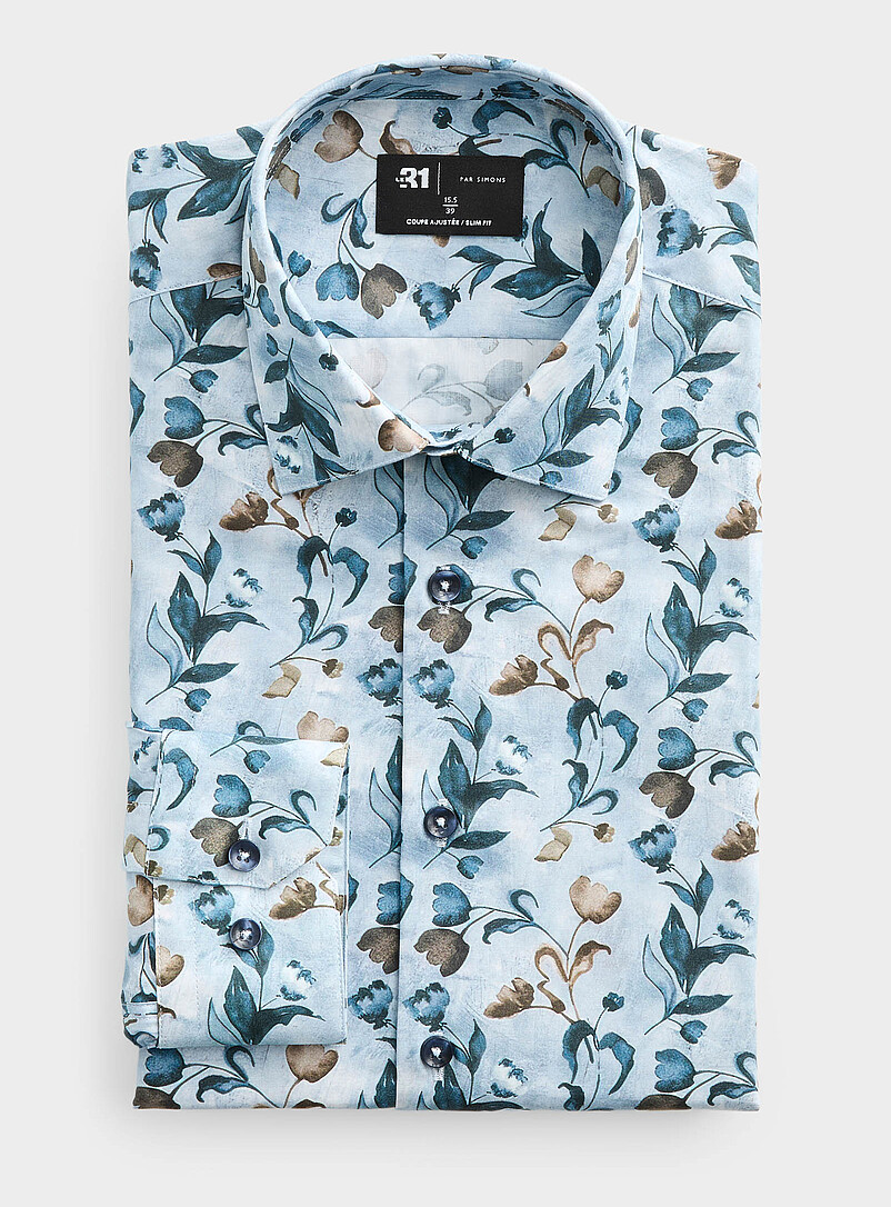 Blue floral shirt Slim fit product image (primary)