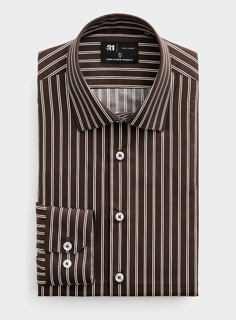 Dual-stripe brown shirt Modern fit product image (primary)