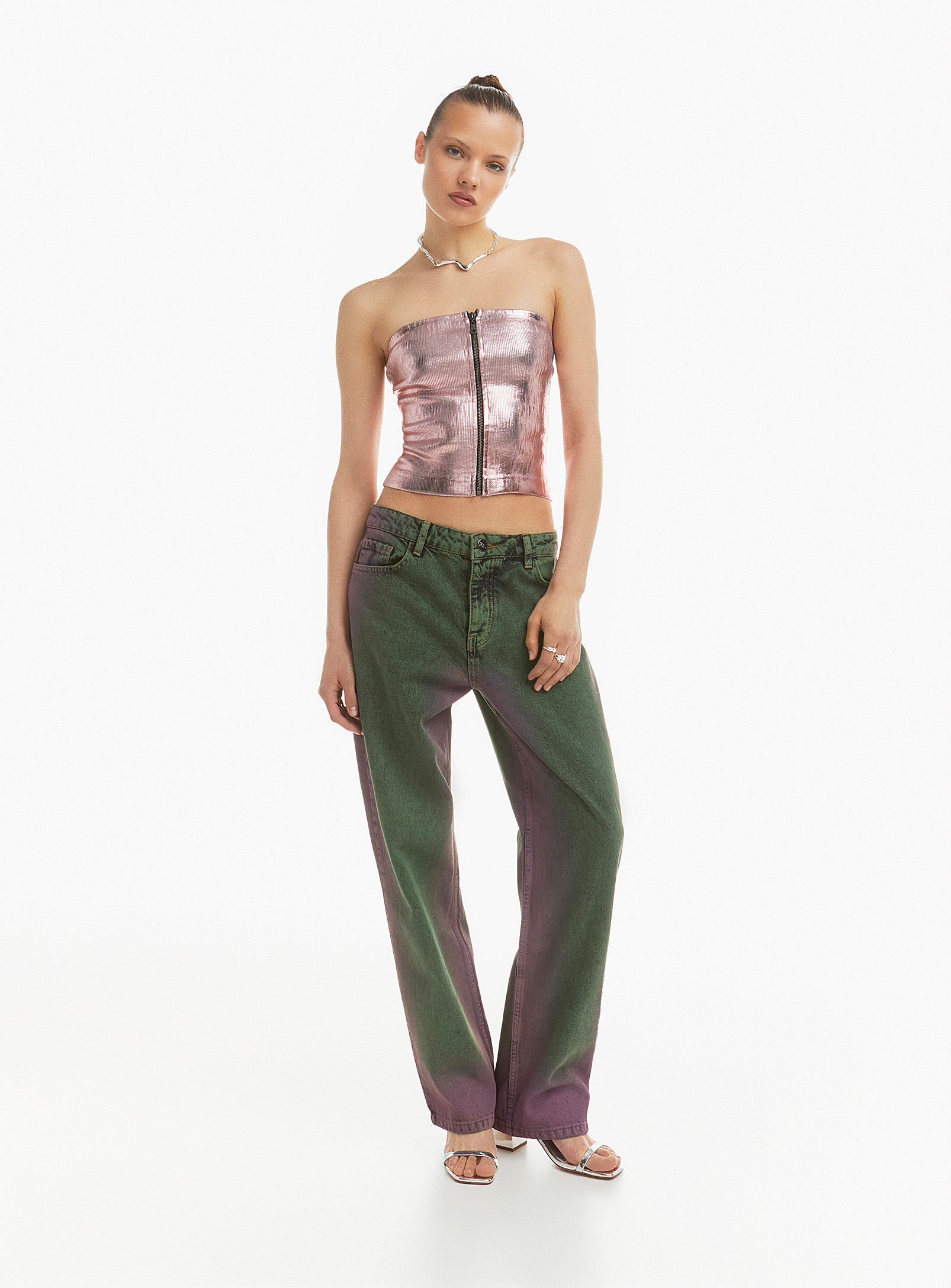 Basic Pleasure Mode - Women's Faded pink and green straight-leg jean