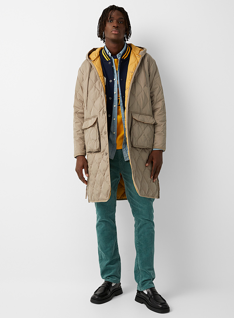 Taion Light Brown Geometric long puffer coat for men