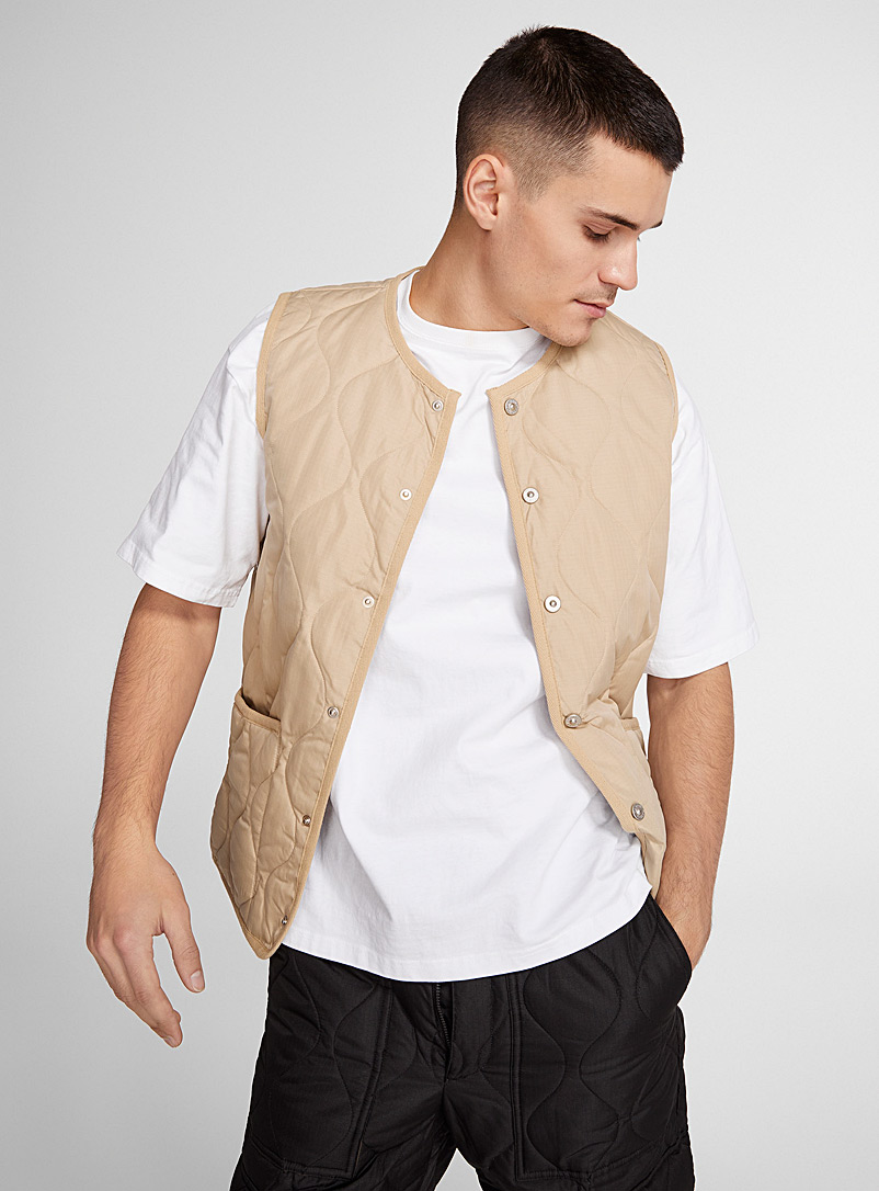 Taion Cream Beige Geo quilted sleeveless jacket for men