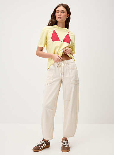 Twik Off White Cord waist barrel jean for women