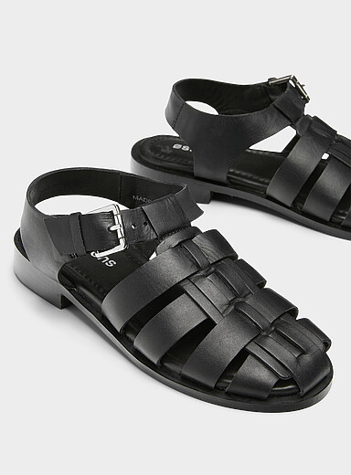 Simons Black Black leather fisherman sandals Women for women