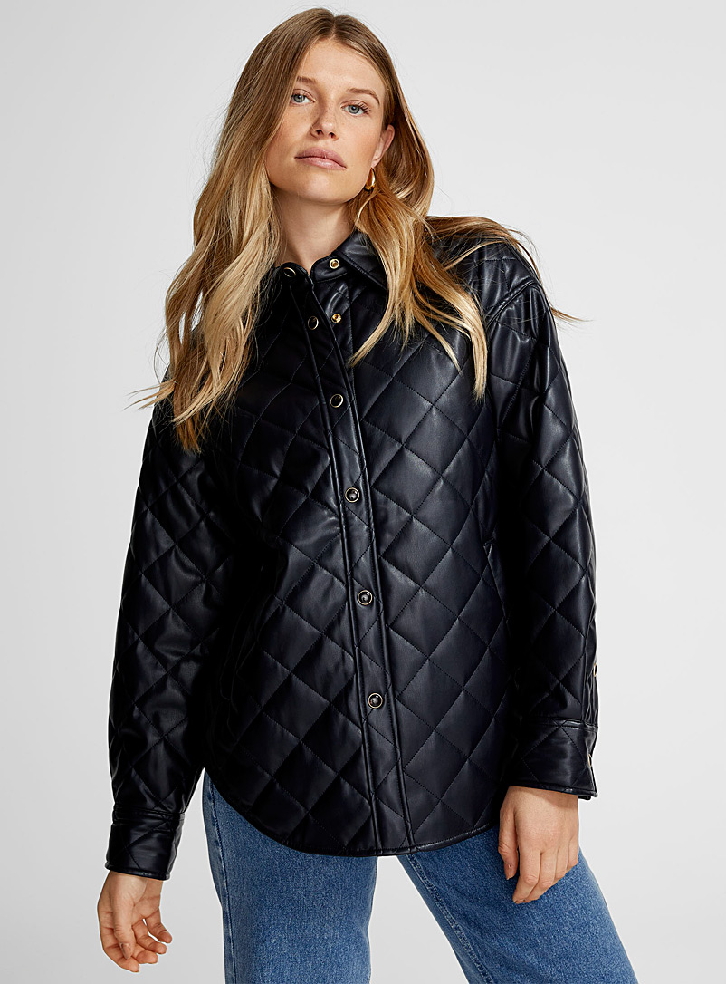Navy blue quilted faux-leather overshirt | Scotch & Soda | Women's ...