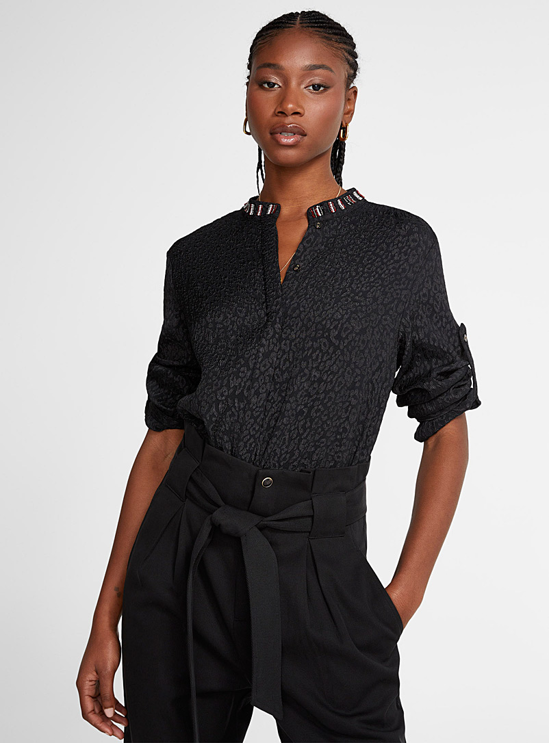 Scotch & Soda Black Jewel collar embossed leopard print blouse for error