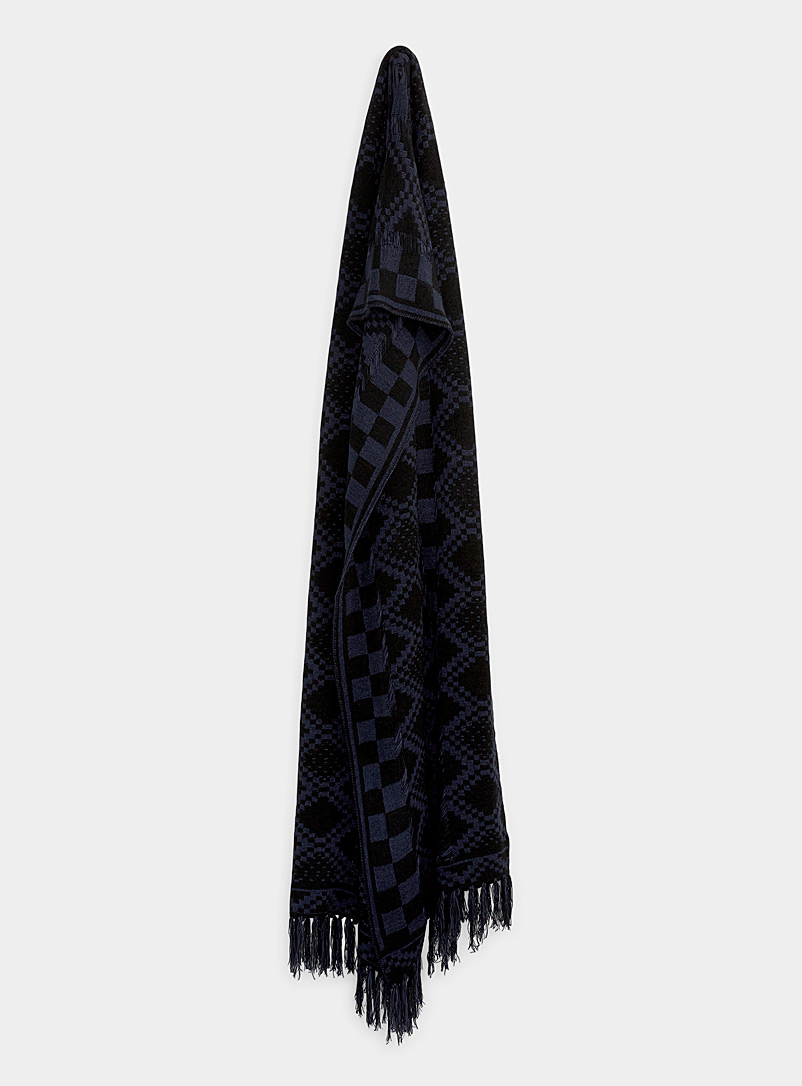 Scotch & Soda Marine Blue Fringed geometric knit scarf for error