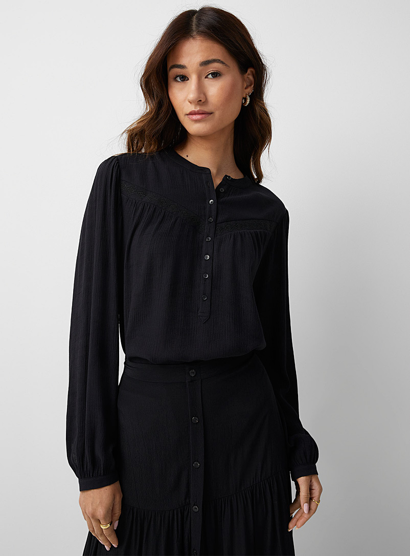 Scotch & Soda Black Puff-sleeve ruched blouse for error
