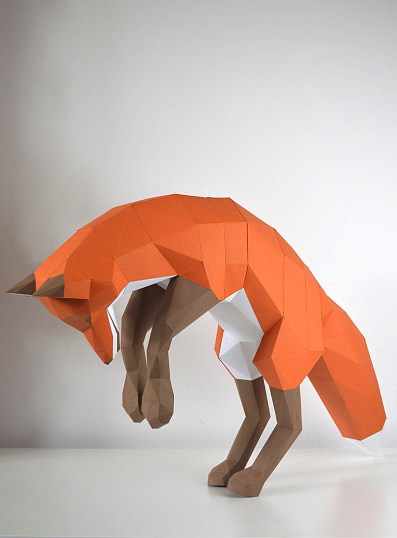 Low Poly Paper Kits Orange Jumping fox DIY paper kit 
