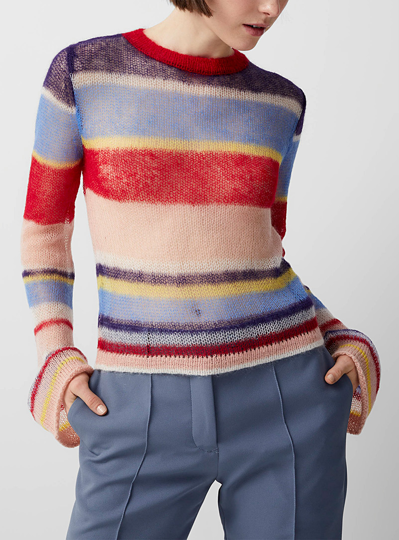 Acne Studios: Le pull coloré maille fine Bleu à motifs pour femme