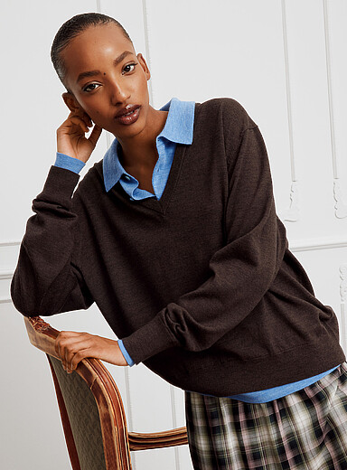 Layered pure wool fooler sweater