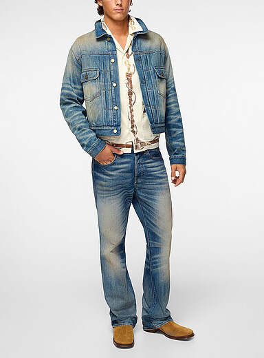Acne Studios: Le jean droit 2010M d&eacute;lav&eacute; sable  Bleu pour homme