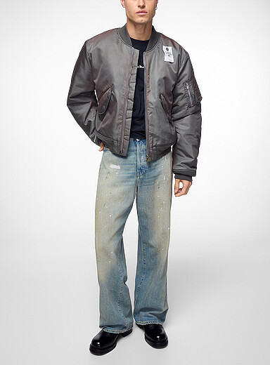 Holographic reflections padded nylon bomber jacket