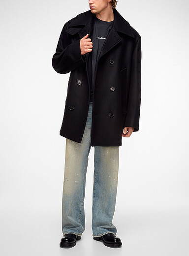 Acne Studios: Le caban laine surdimensionn&eacute; dos boutonn&eacute; Noir pour homme