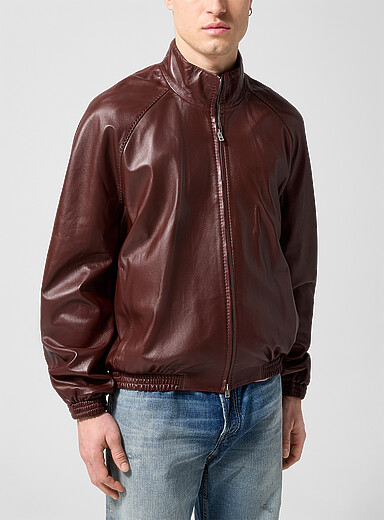 Acne Studios: La veste cuir souple bourgogne Bronze - Ambre pour homme