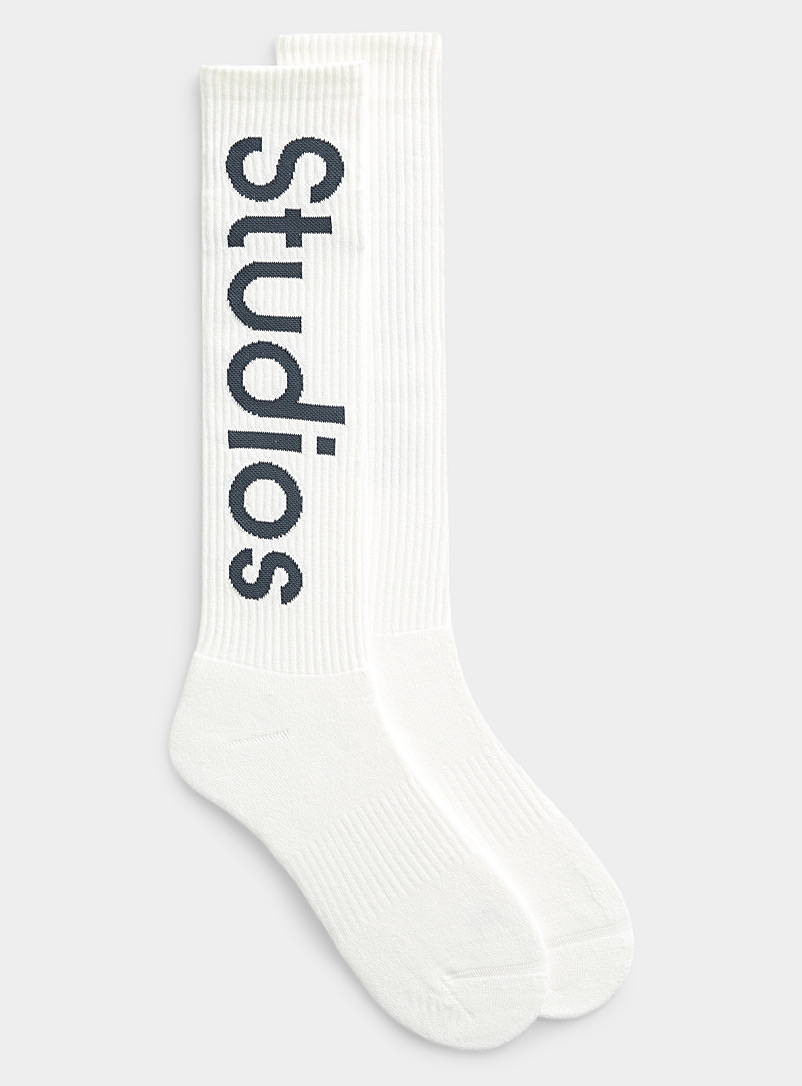 Acne Studios White Long signature ribbed socks for men