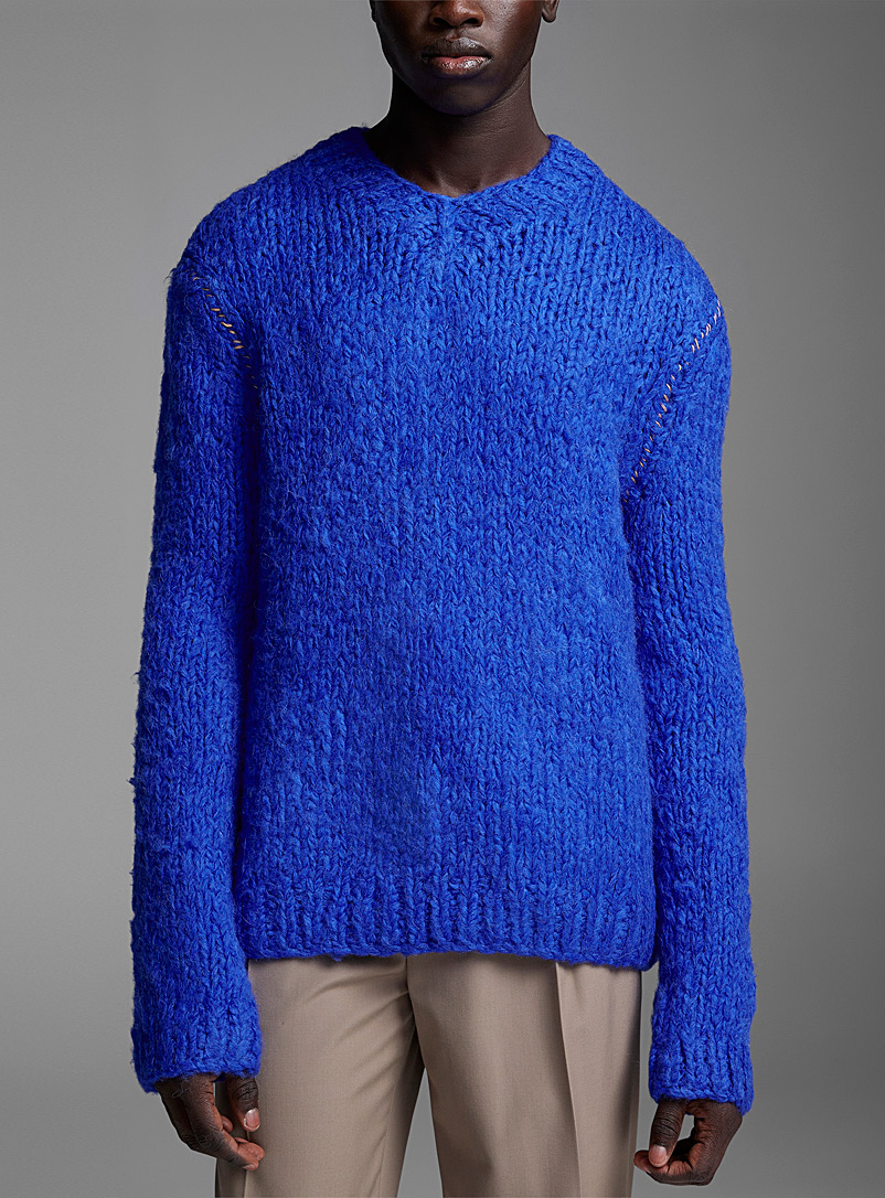 Acne Studios Marine Blue Accent stitching overseas sweater for men
