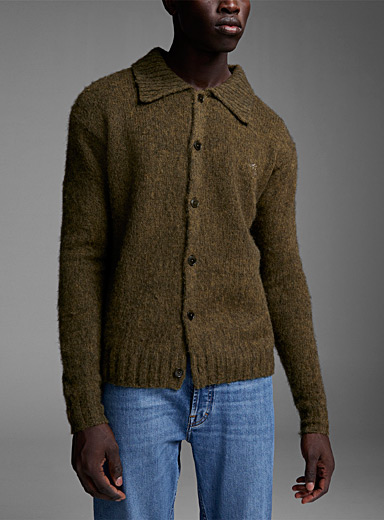 Acne Studios Mossy Green Pointed collar cardigan for men