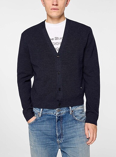 Acne Studios: Le cardigan pur m&eacute;rinos rivet accent Bleu marine - Bleu nuit pour homme
