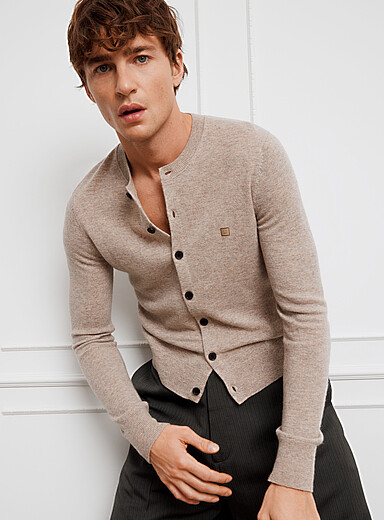 Acne Studios: Le cardigan laine &eacute;cusson Face &Eacute;cru - Lin pour homme