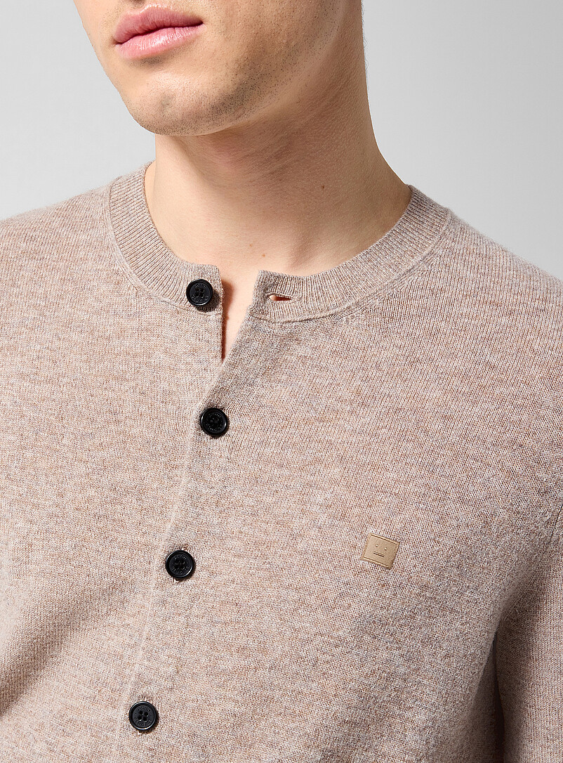 Acne Studios: Le cardigan laine &eacute;cusson Face &Eacute;cru - Lin pour homme