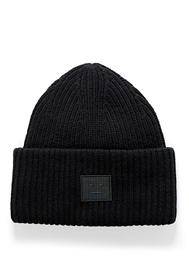 Acne Studios Black Face logo oversized turned-up cuff toque for men