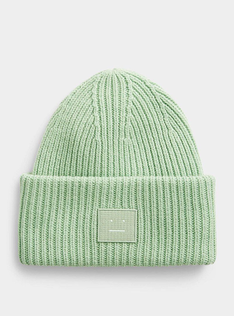 Acne Studios Green Face logo oversized turned-up cuff toque for men