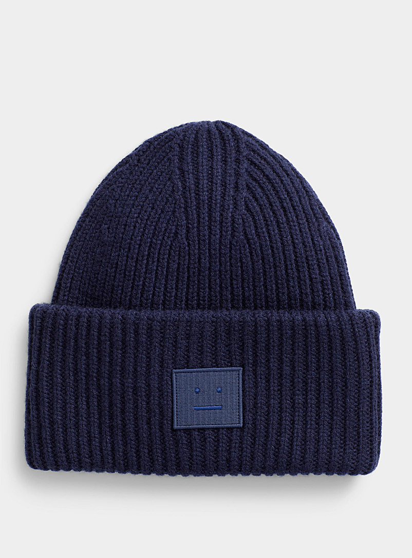 Acne Studios Navy/Midnight Blue Face logo oversized turned-up cuff toque for men