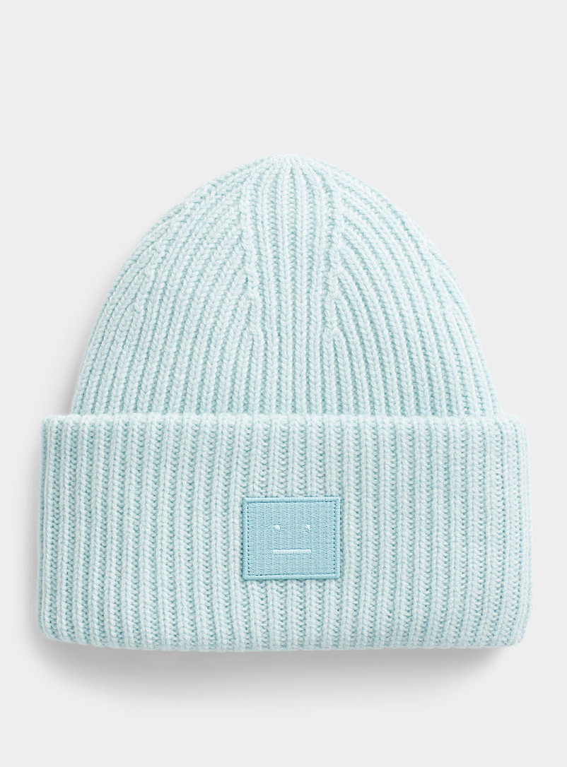 Acne Studios Baby Blue Face logo oversized turned-up cuff toque for men