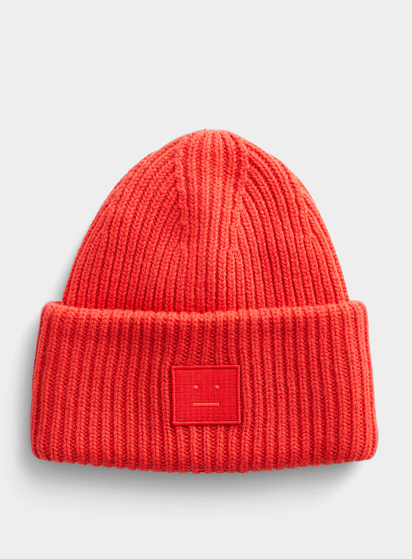 Acne Studios Red Face logo oversized turned-up cuff toque for men