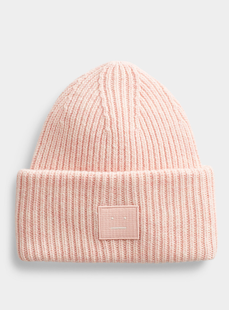 Acne Studios Pink Face logo oversized turned-up cuff toque for men