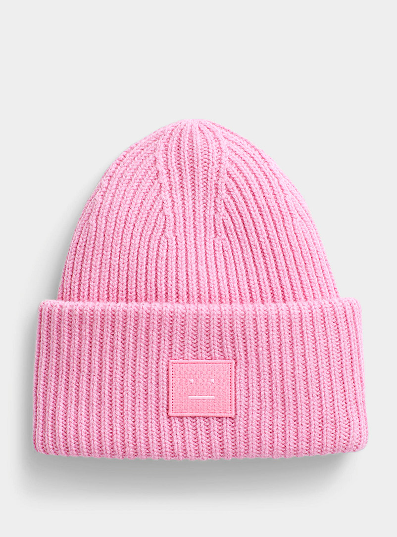 Acne Studios Dusky Pink Face logo oversized turned-up cuff toque for men