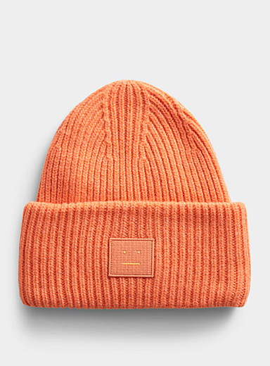 Acne Studios Black Face logo oversized turned-up cuff toque for men