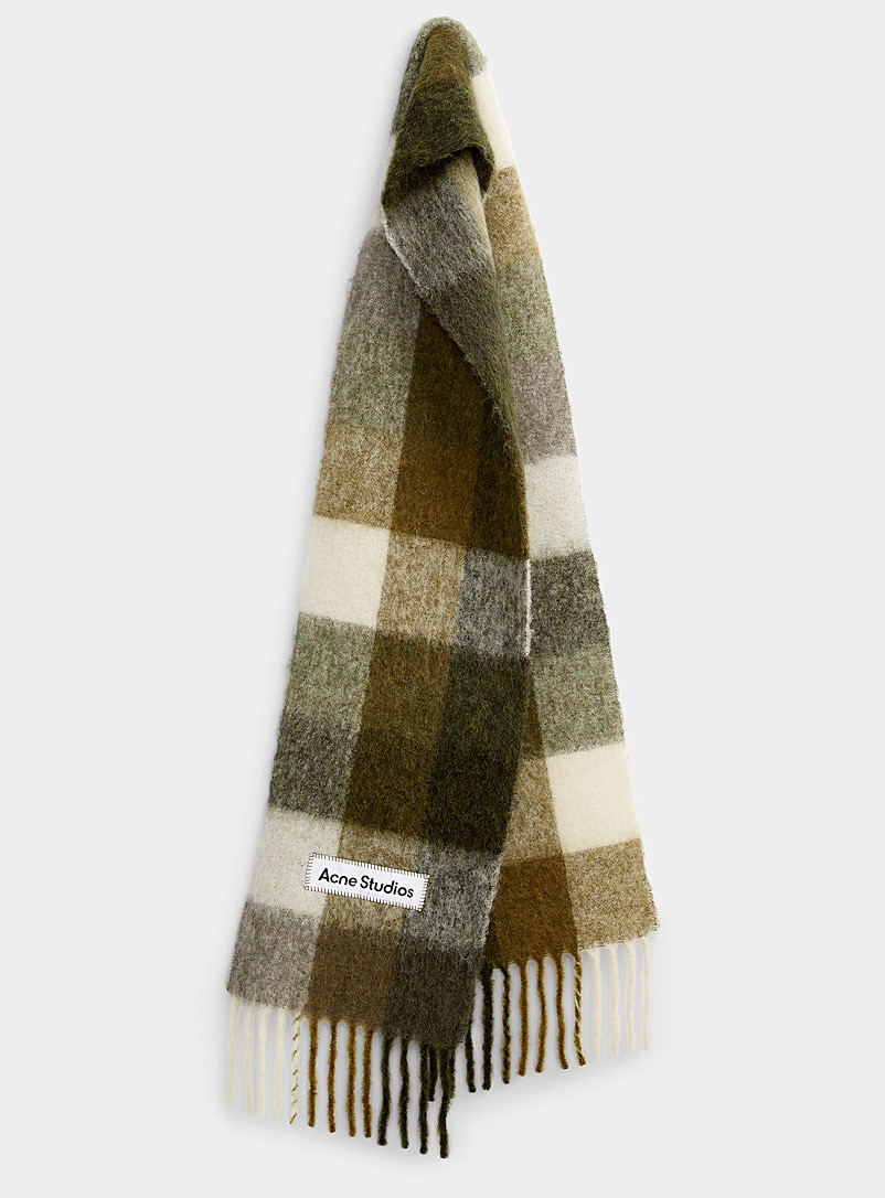Acne Studios Light Brown Signature label tartan scarf for men