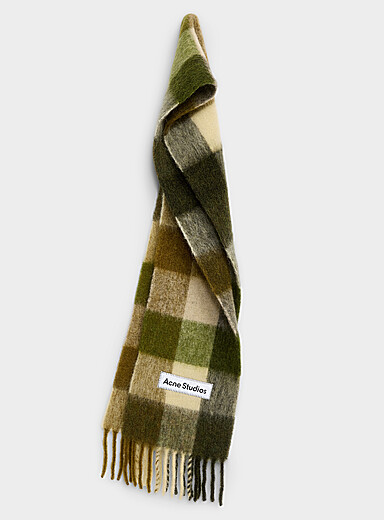 Fluffy checkered mohair-blend scarf