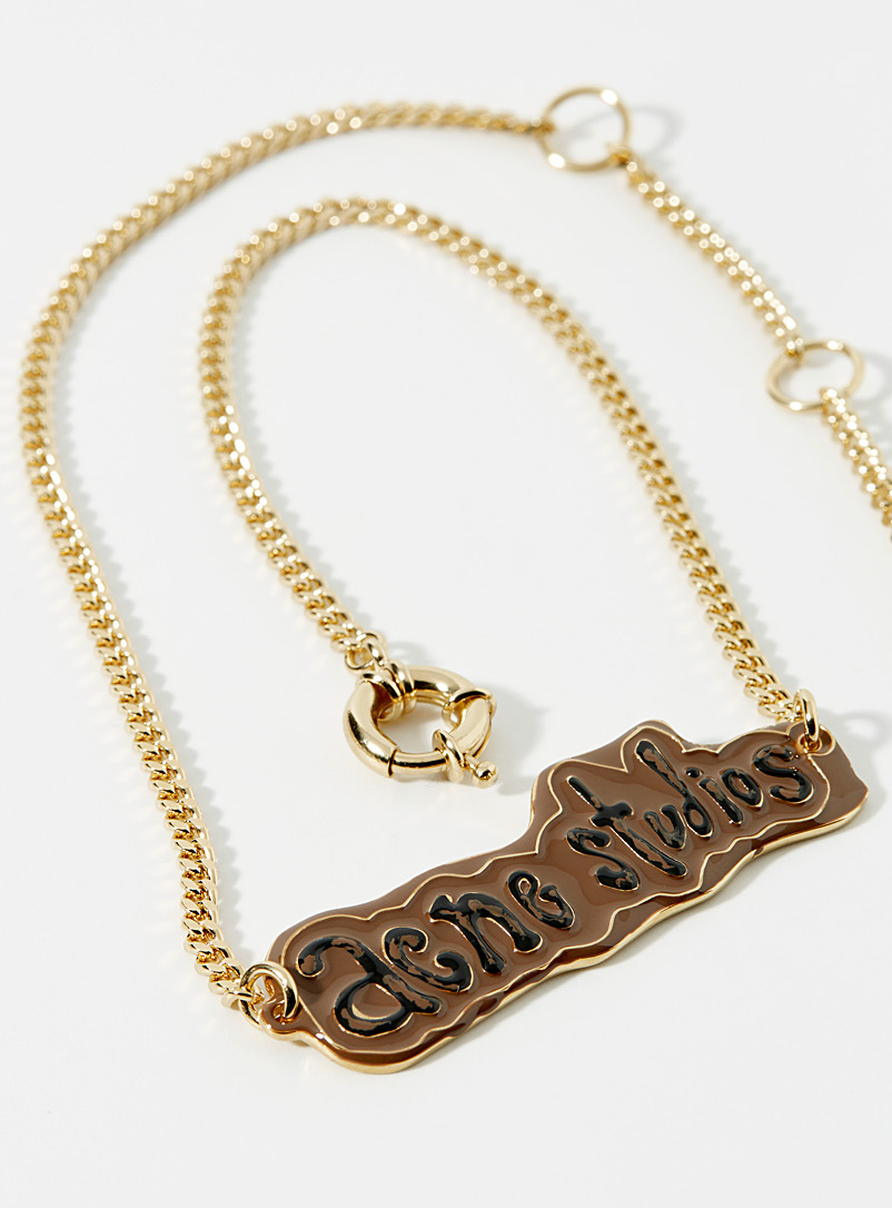 Acne Studios Golden Yellow Signature plaque necklace for men
