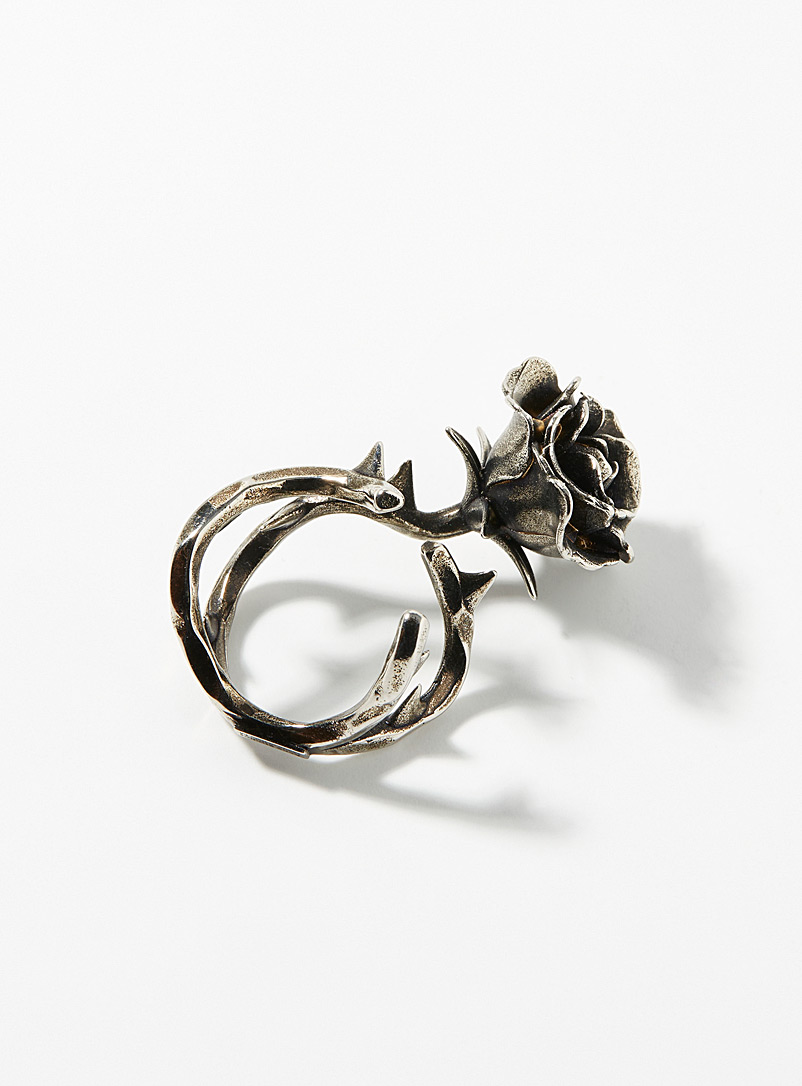 Acne Studios Silver Thorns and roses ring for men