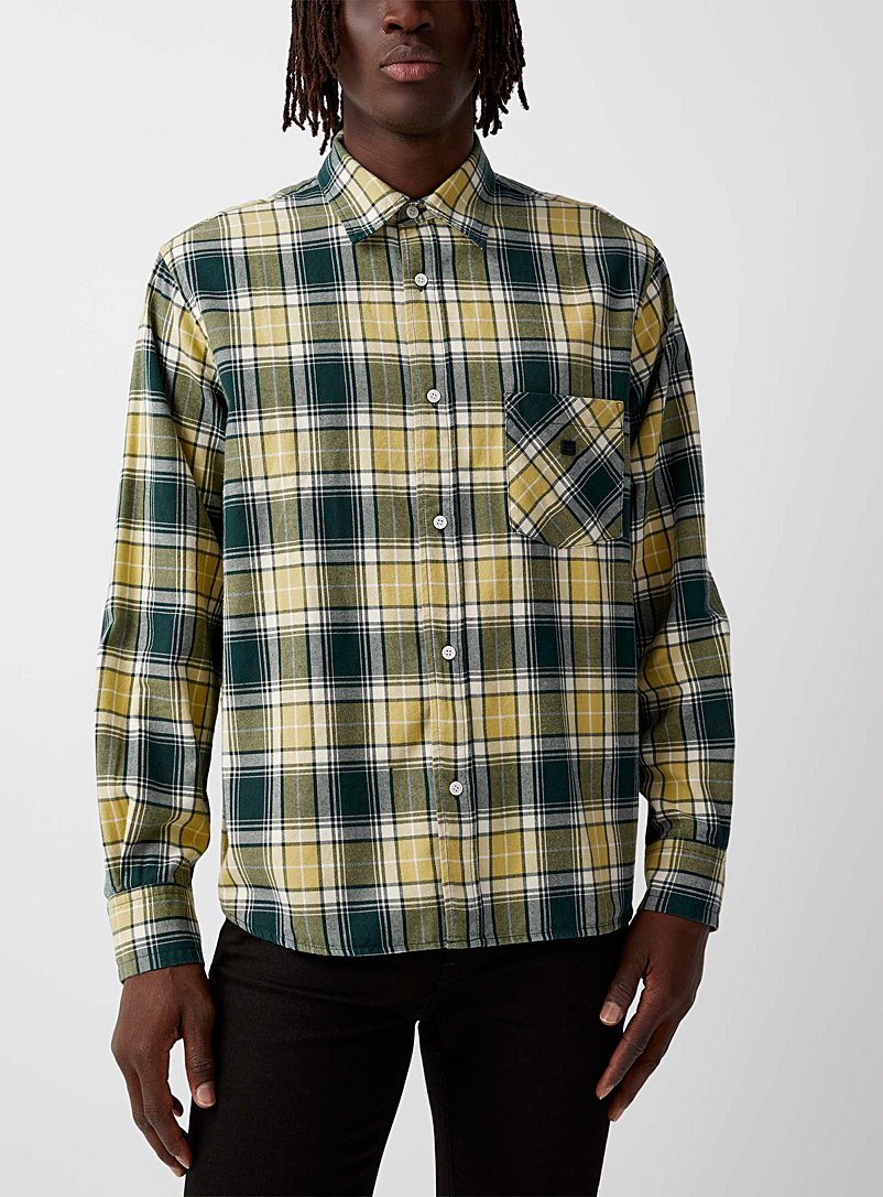 Acne Studios Mossy Green Face patch flannel shirt for men