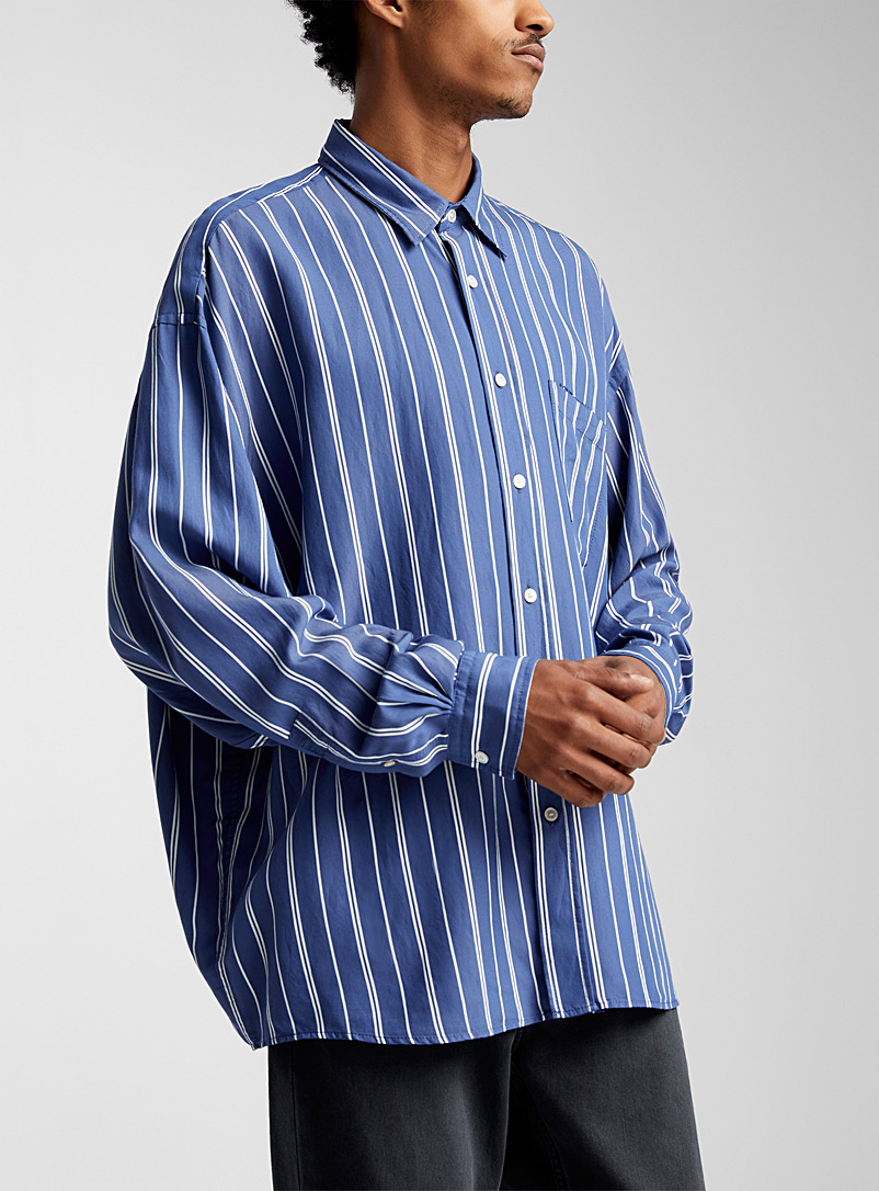 Acne Studios: La chemise rayée signature brodée Bleu pour homme