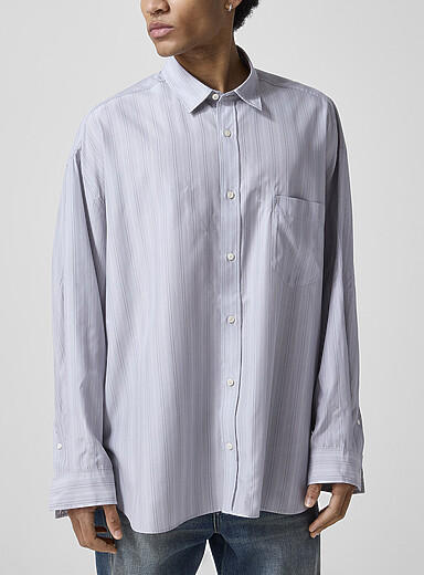 Acne Studios: La chemise surdimensionn&eacute;e rayures verticales Gris &agrave; motifs pour homme