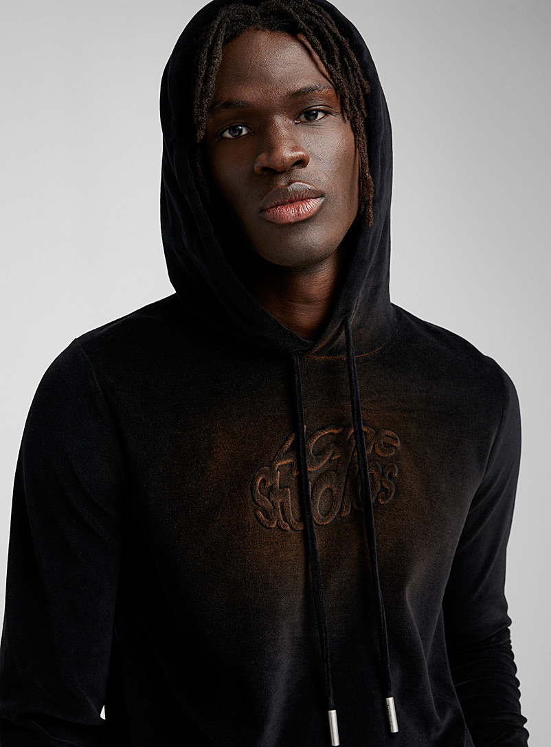 Acne Studios Black Faded velvet hooded sweatshirt for men