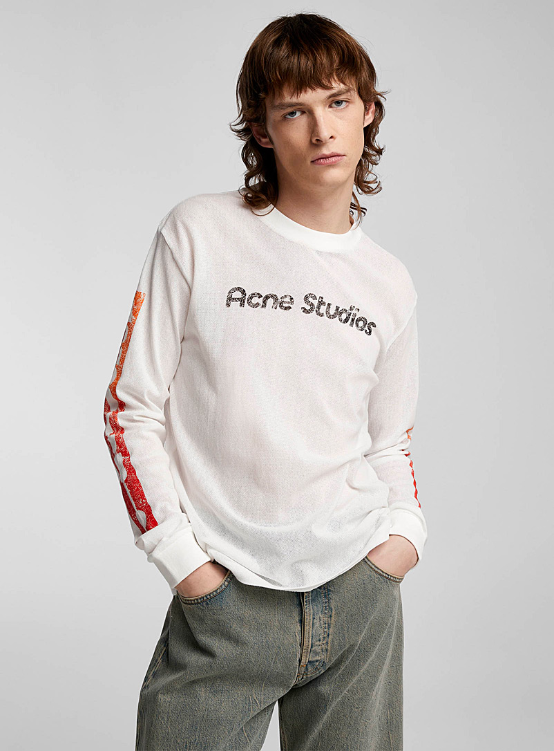 Acne Studios: Le t-shirt maille filet signature effacée Blanc pour homme