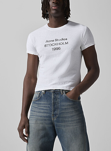Acne Studios: Le t-shirt ajust&eacute; effet us&eacute; Blanc cass&eacute; pour homme