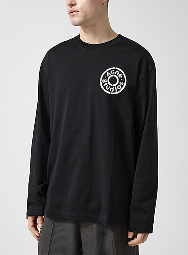 Acne Studios: Le t-shirt &agrave; manches longues logo bouton Noir pour homme