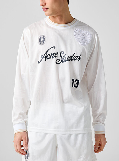 Acne Studios: Le jersey de soccer logo cursif et dentelle Blanc pour homme