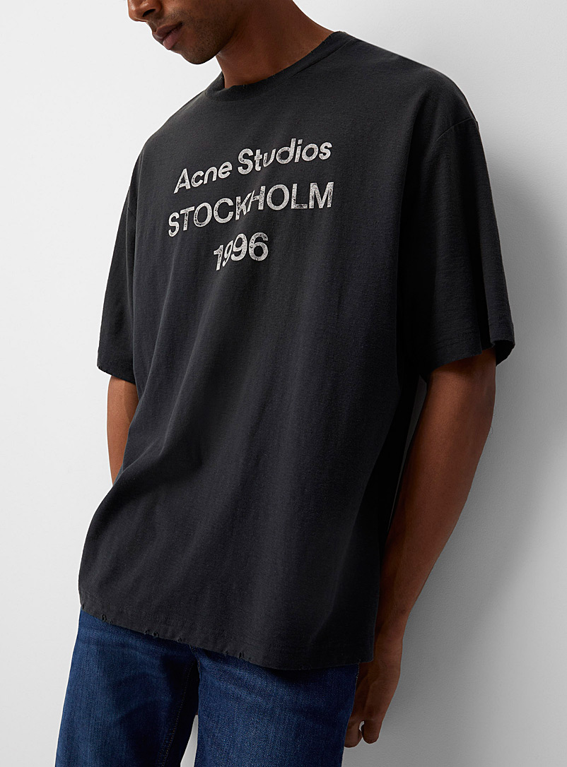 Acne Studios: Le t-shirt signature délavée coton bio et chanvre Gris pour homme