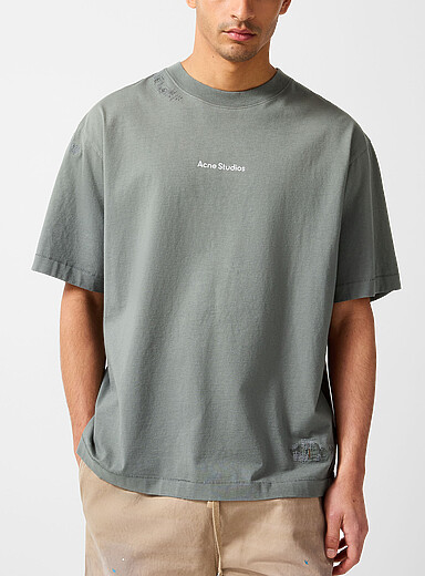 Acne Studios Grey Mended logo T-shirt Unisex for men